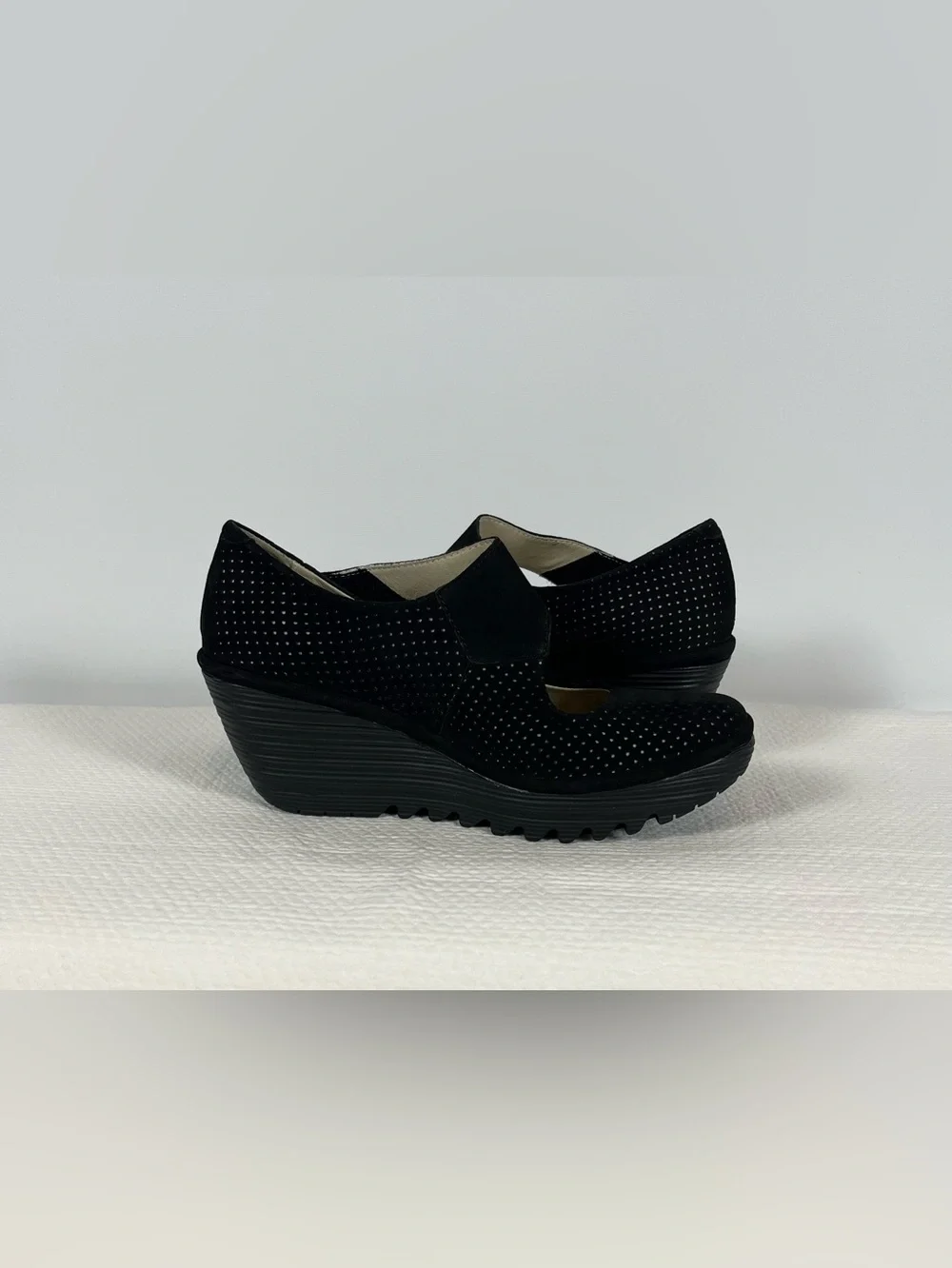 Fly London Black Wedge Mary Jane Slingback Shoes